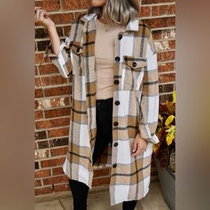 Shirt Collar Button Closure Plaid Coat